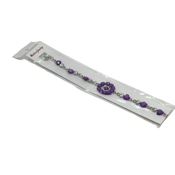 Charming Charlie Bracelet - Silver Plated Chain with Purple Heart & Round Stones - Picture 1 of 6